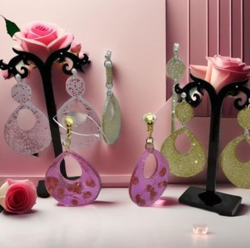 Ines Boucle d'oreille en résine pièce unique fait main