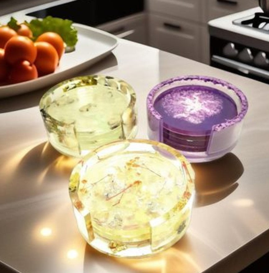 Ensemble de sous-verres en résine fait main