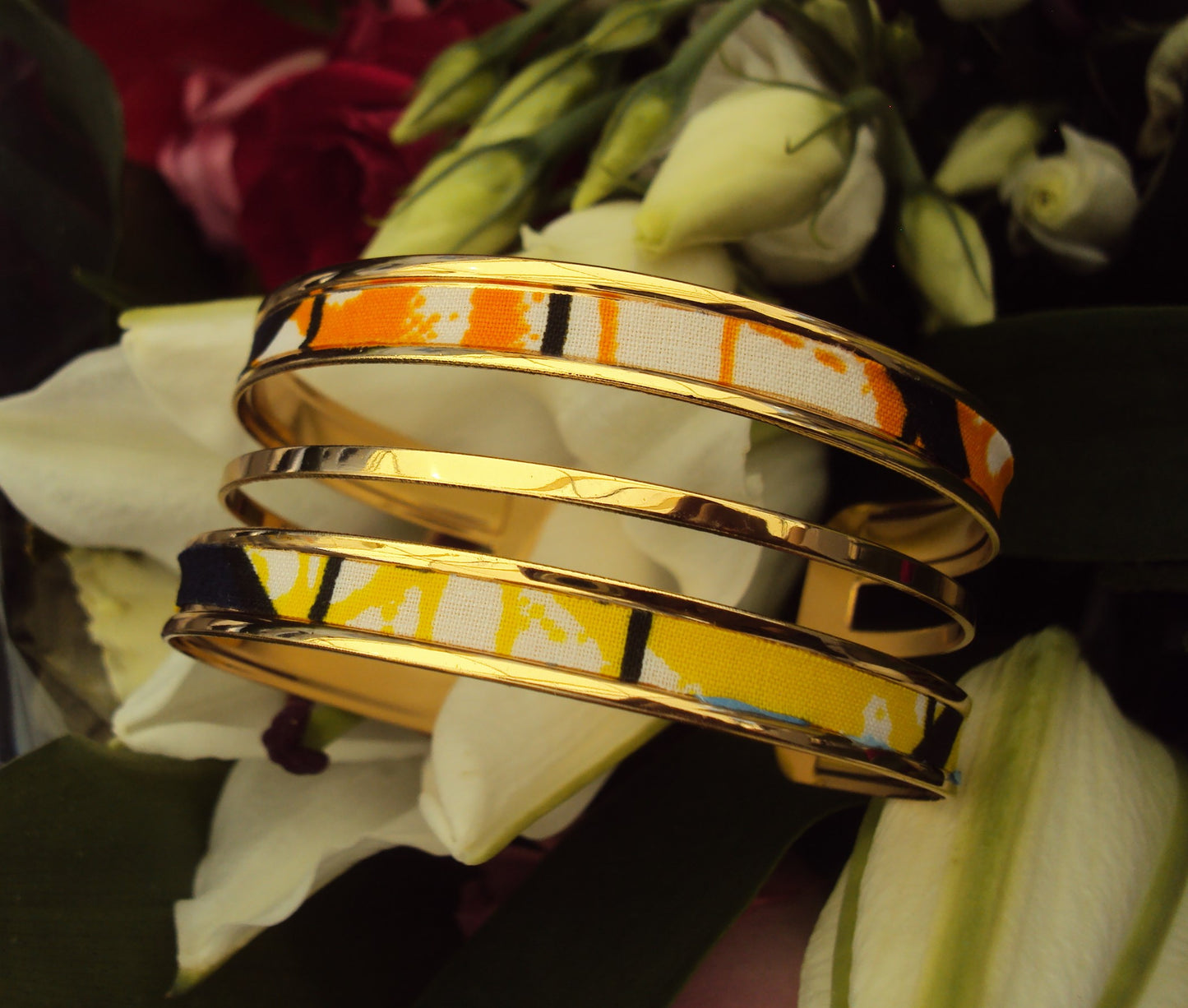 Bracelet Dany manchette doré et wax