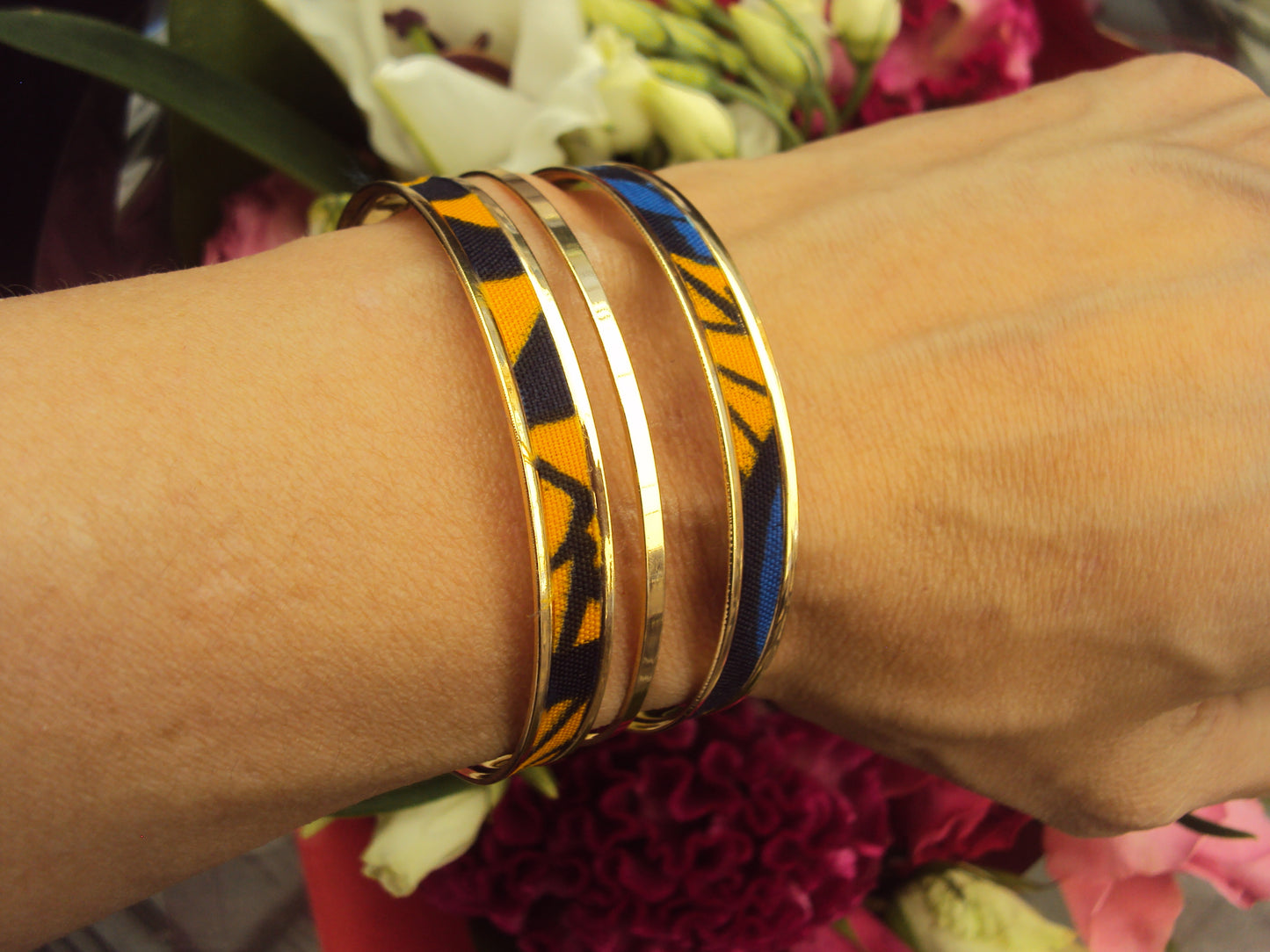 Bracelet Dany manchette doré et wax