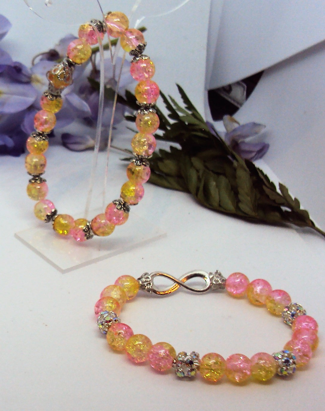 Infini Bracelet en perles de verre craquelé - Fait main (le lot de 2)