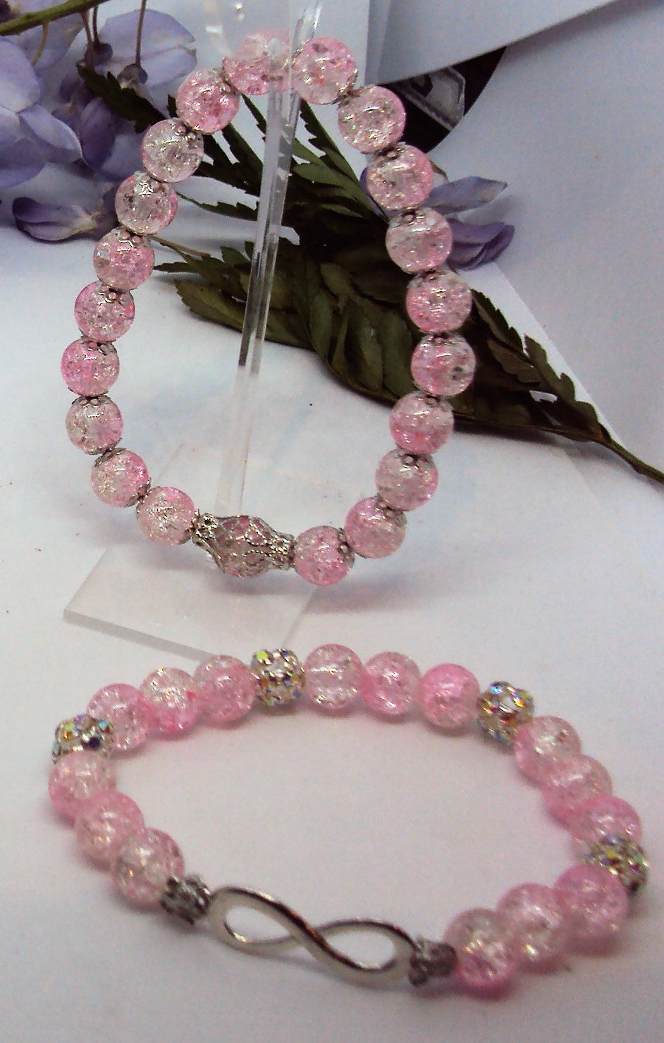 Infini Bracelet en perles de verre craquelé - Fait main (le lot de 2)